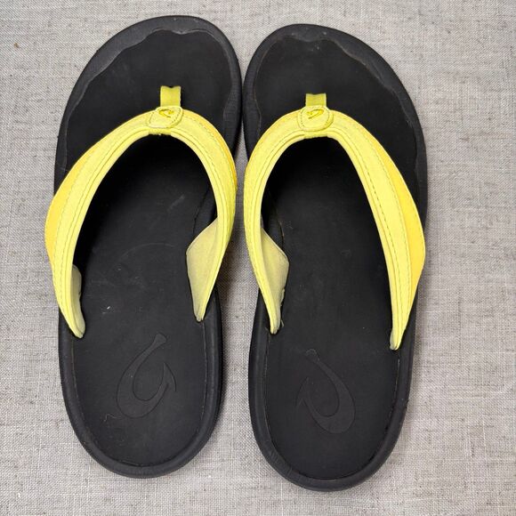Olukai Ohana Flip Flops Beach Sandals Neon Yellow & Black Women's Size 5 - Picture 6 of 10